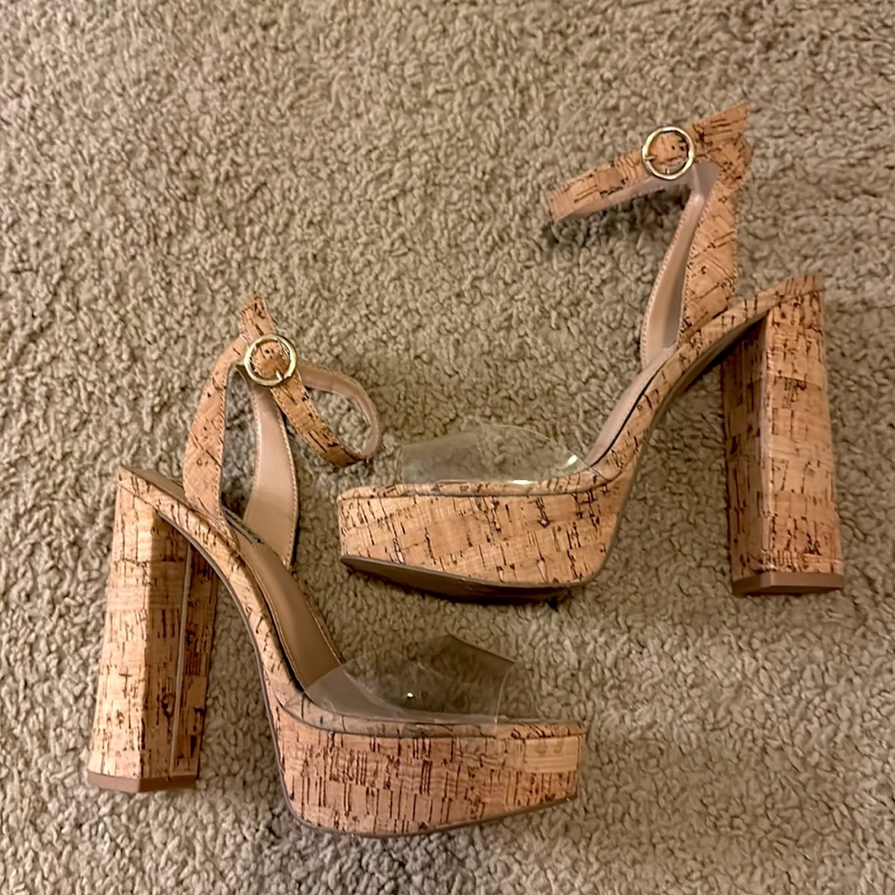 Steve Madden Clear/ Cork Platform Sandals